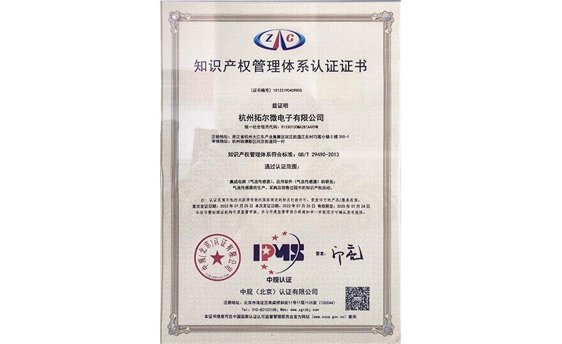 Intellectual property management system certification certificate